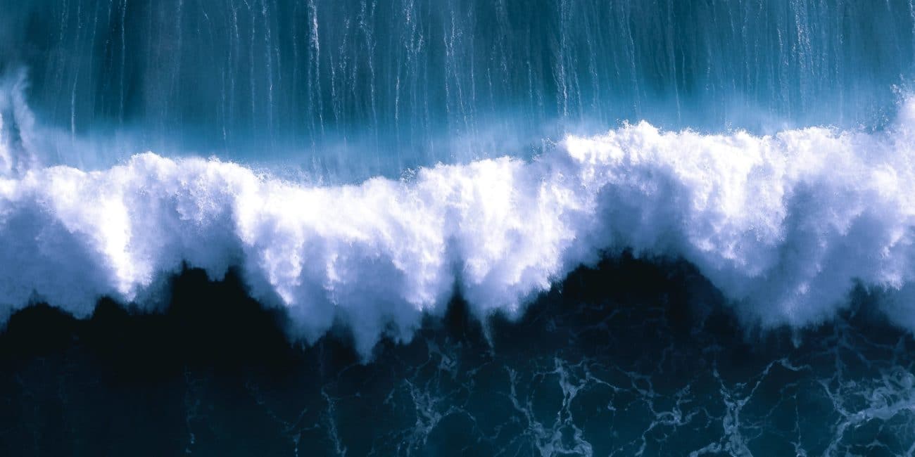 Aerial photo of large waves breaking